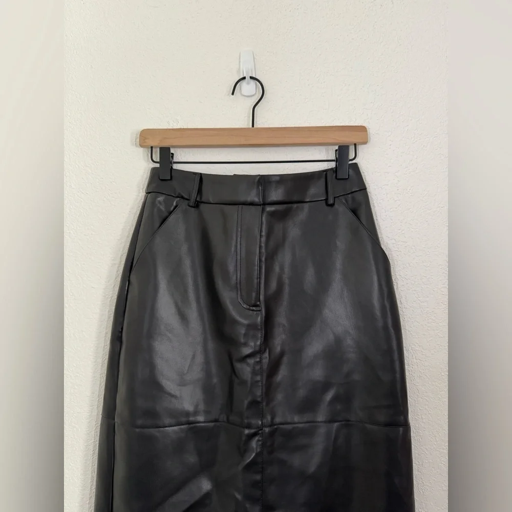 Nasty Gal Faux Leather Bonded Tailored Mid Rise Maxi Skirt in Black Size 2 NEW